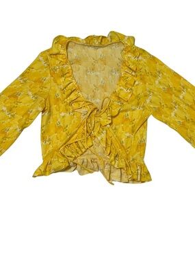 Zara Yellow Floral Textured Blouse